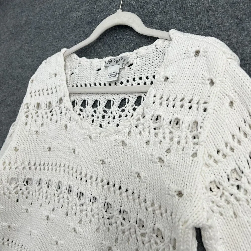 Vintage Speigel Womens Sweater Size Medium White Open Knit Cropped Pullover 90s